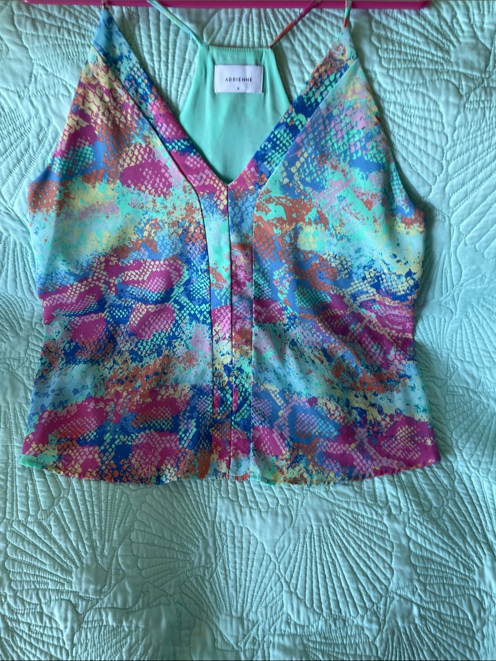 Adrienne Mint Multicolor V-Neck Printed Camisole